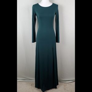 Lulu's Maxi Green Dress LongSleeve Slit Swoop Neck